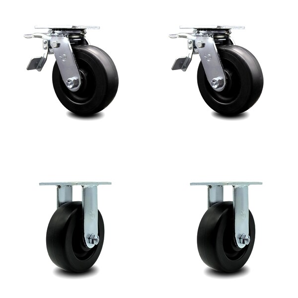 6 Inch Polyolefin Caster Set with Ball Bearings 2 Brakes 2 Rigid